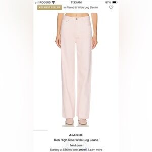 Agolde Ren High-Rise Wide Leg Jeans in Soft Pink